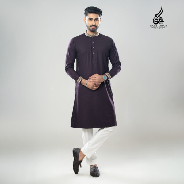 Luxury Magnet Fabric Embroidery Panjabi-Purple - Image 3