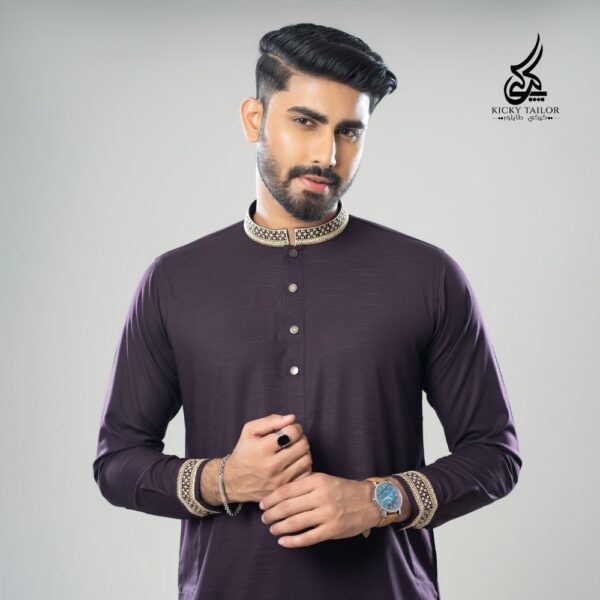 Luxury Magnet Fabric Embroidery Panjabi-Purple