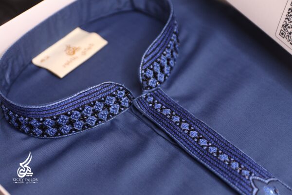 Blue Pakistani fabric karchupi work panjabi - Image 2